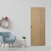 Kit Porta de Madeira Decorada 215x85cm com Batente de Aço 6cm Gaúcha Mgm Abertura Esquerda