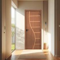 Kit Porta de Madeira Decorada 215x94cm Batente 12cm Cantareira