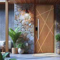 Kit Porta de Madeira Frisada 215x117cm Batente 14cm Fechadura Digital e Puxador Rodam - Rodam Portas