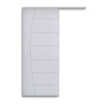 Kit Porta De Madeira Frisada de Correr Primer Com Trilho em Aluminio Branco 2,10 X 0,72 Linha Uni