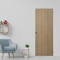 Kit Porta de Madeira Lisa 215x65cm com Batente de Aço 12cm Açomad MGM Abertura Esquerda Marrom/Carvalho Alpha