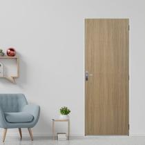 Kit Porta de Madeira Lisa 215x85cm com Batente de Aço 12cm Açomad MGM Abertura Direita Marrom/Carvalho Alpha