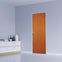 Kit Porta de Madeira Lisa 215x85cm com Batente de Aço 12cm Açomad MGM Abertura Direita Marrom/Mogno
