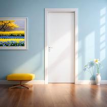 Kit Porta de Madeira Lisa 215x95cm com Batente de Aço 06cm Açomad MGM Abertura Direita Branco