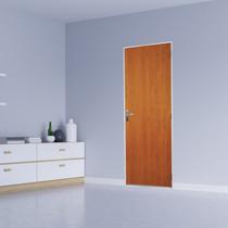 Kit Porta de Madeira Lisa 215x95cm com Batente de Aço 12cm Açomad MGM Abertura Esquerda Marrom/Mogno