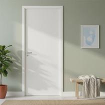 Kit Porta de Madeira Reversível com Batente 8cm Regulável e Fechadura 210x70cm Smart Pinhal Branco