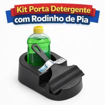 Kit Porta Detergente com Rodinho de Pia Preto Organizador Cozinha Compacto Plástico Resistente Multi Kit Porta Detergente com Rodinho de Pia Preto Organizador Cozinha Compacto Plástico Resistente Multi