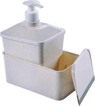 Kit Porta Detergente Compacto com Rodinho em Plástico Marmorizado Floral 600ml - Plasutil