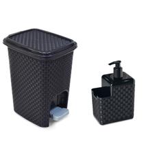 Kit Porta Detergente e Esponja C/ Bico Dosador e Lixeira 7L Kit Porta Detergente e Esponja C/ Bico Dosador e Lixeira 7L