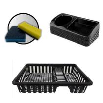 Kit Porta Detergente Escorredor De Louça Esponjas Amarela e Azul