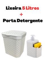 Kit Porta Detergente + Lixeira 5 Litros Rattan BRANCO