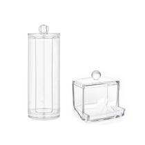 Kit Porta Disco De Algodão Cotonete Acrílico Organizador Decoração Penteadeira Banheiro Transparente