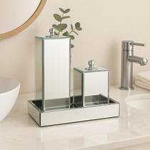 Kit Porta Escova com Tampa + Porta Algodão e Cotonete com Bandeja Ideal para Banheiro ou Lavabo