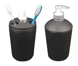 Kit Porta Escova De Dente Dispenser Sabonete Líquido Acessórios Pia Banheiro Preto - Utility