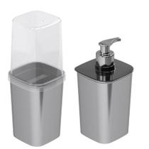 Kit Porta Escova de Dente + Porta Sabonete Líquido Metalizado