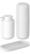 Kit Porta Escova De Dente Sabonete Líquido Bandeja Bold Branco Ou Martiplast