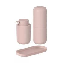 Kit Porta Escova De Dente Sabonete Líquido Bandeja Bold Rosa Ou Martiplast