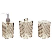 Kit Porta Escova Dentes Sabonete Líquido Cotonete Banheiro Cor Ambar