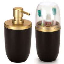Kit Porta Escova Dispenser Porta Sabonete Saboneteira Líquido 500ml Premium Banheiro Lavabo Arthi