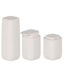 Kit Porta Escova, Sabonete e Algodão Aura Bege Fechado - Ou Kit Porta Escova, Sabonete e Algodão Aura Bege Fechado - Ou