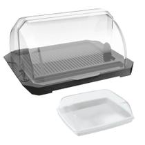 Kit Porta Frios Coza Branco e Suporte Porta Pão com Porta Faca UZ Preto Tampa Transparente