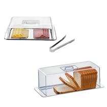 Kit Porta Frios Duplo c/ Pinça + Porta Pão De Forma Torta Fria Tampa Inox Atina
