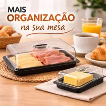 Kit Porta Frios + Manteigueira com Tampa Acrílica Mesa Posta para Servir Frios Café da Manhã