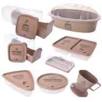 Kit porta frios, mortadela, pães, manteiga, torrada, pizza e suporte de café 8 peças Plasutil