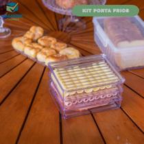 Kit Porta Frios Presunto Queijo Kit Acrílico Resistente Com Tampa Hermético Empilhável