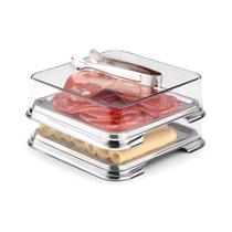 Kit Porta Frios Quadrado Com Pegador Duplo Aço Inox Acrílico