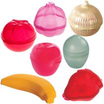 Kit porta frutas e temperos banana, maçã, morango, limão, alho, cebola, e tomate 7 pçs Plasutil