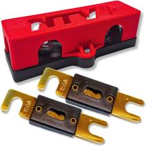 Kit porta fusivel distribuidor 3 vias com tampa e 2 fusíveis faca anl grande para som automotivo Kit porta fusivel distribuidor 3 vias com tampa e 2 fusíveis faca anl grande para som automotivo