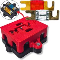 Kit porta fusível duplo midi tipo faca barramento distribuidor + 2 fusíveis midi faca 50a e 80a Kit porta fusível duplo midi tipo faca barramento distribuidor + 2 fusíveis midi faca 50a e 80a