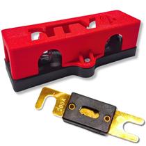 Kit porta fusivel + fusível faca grande anl 200a para som automotivo barramento 3 vias com tampa