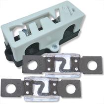 Kit porta fusível mega com 2 fusíveis 100 amperes para som automotivo barramento 3 vias