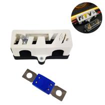 Kit Porta Fusível Mega Grande 3 Vias C/Tampa + Fusível P/ Som Automotivo Módulo Amplificador Bateria