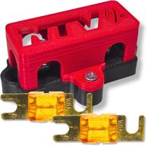 Kit porta fusível mini faca midi com tampa e 2 fusíveis midi para som automotivo barramento 12v