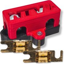 Kit porta fusível mini faca midi com tampa e 2 fusíveis midi para som automotivo barramento 12v