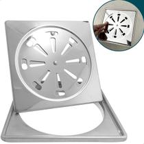 Kit Porta Grelha E Ralo Abre E Fecha 15 x 15 cm Inox 304 Caixilho Vedação Antiinsetos Ralo Quadrado Box Banheiro Piso Sacada