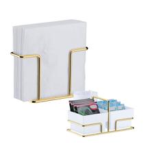 Kit Porta Guardanapo Aço Inox Porta Saches Palitos Dourado Future
