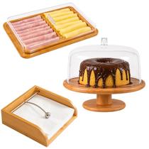 Kit Porta Guardanapos Porta Frios Boleira com Pé Bambu Sense Acrílico Cozinha Decoração 3 Itens Mesa Kit Porta Guardanapos Porta Frios Boleira com Pé Bambu Sense Acrílico Cozinha Decoração 3 Itens Mesa