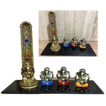 Kit Porta Incenso Ganesha 7 Chakras + Trio + Bandeja Preto - Mundo Care Decoração e Presentes