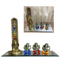 Kit Porta Incenso Ganesha 7 Chakras Trio Em Resina + Bandeja Kit Porta Incenso Ganesha 7 Chakras Trio Em Resina + Bandeja