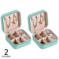 Kit Porta Jóias Estojo Portátil Luxo Compacto Quadrado Viagem Couro Brinco Bijuteria