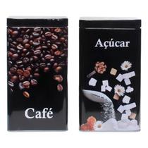 Kit Porta Mantimento Lata Decoração Conjunto Café e Açúcar