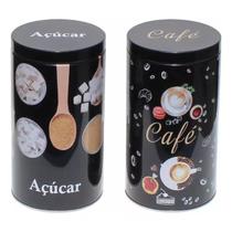 Kit Porta Mantimento Lata Decoração Conjunto Café e Açúcar Kit Porta Mantimento Lata Decoração Conjunto Café e Açúcar