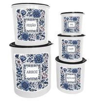 Kit Porta Mantimentos 5 Peças Decorado Potes Redondos de Plástico