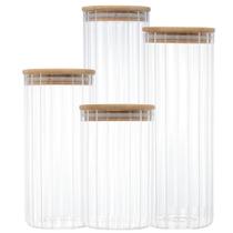 Kit Porta Mantimentos Canelado com Tampa de Bambu (4 Peças)