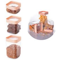 Kit Porta Mantimentos Com 3 Peças Tampa De Rosca Empilhavel Kit Porta Mantimentos Com 3 Peças Tampa De Rosca Empilhavel