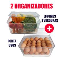 Kit Porta Ovos Com Tampa + Porta Salada Legumes Organizador Geladeira 4L Verduras Frutas Cozinha